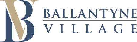 Ballantyne Village Logo - Blue letter B and golden letter V with blue text